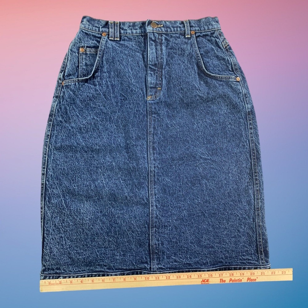 Vintage‎ Lee Denim Skirt Womens 14 High Waist Medium Wash Midi Y2K 90s USA - Picture 8 of 12